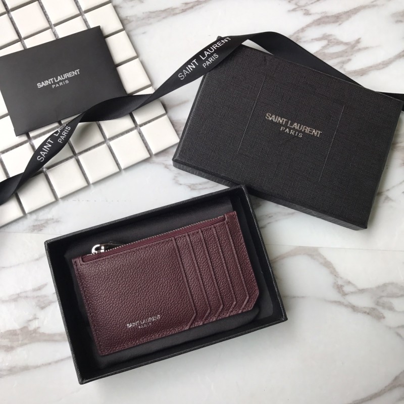 Saint Laurent Paris Fragments Zipped Card Case in Grained Leather(13*7.5*1cm)-082