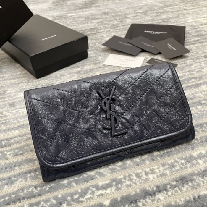 Saint Laurent Niki Pouch Wallet in Crinkled Vintage Leather(21*13*0.5cm)-083