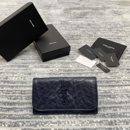 Saint Laurent Niki Pouch Wallet in Crinkled Vintage Leather(21*13*0.5cm)-083