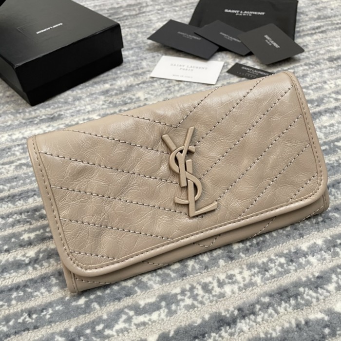 Saint Laurent Niki Pouch Wallet in Crinkled Vintage Leather(21*13*0.5cm)-083