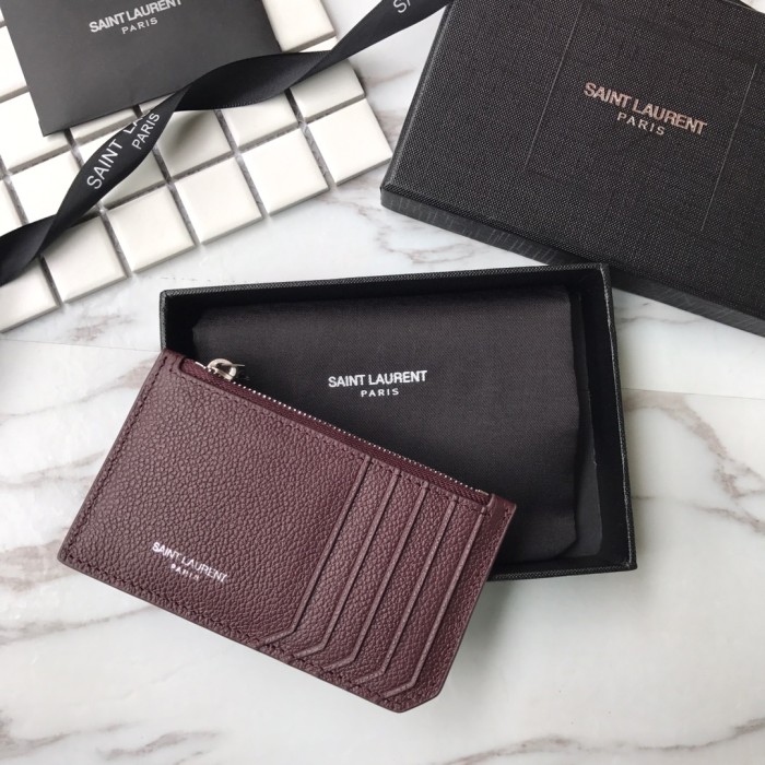 Saint Laurent Paris Fragments Zipped Card Case in Grained Leather(13*7.5*1cm)-082