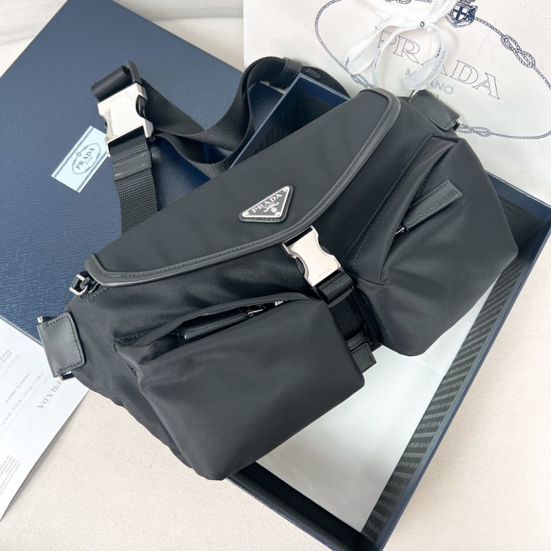 Re-Nylon and Leather Shoulder Bag(24*18*5.5cm)-087