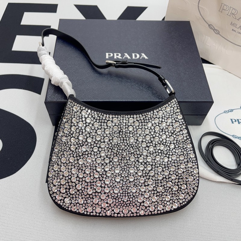Prada Cleo Satin Bag with Crystals(22*18*4cm)-088