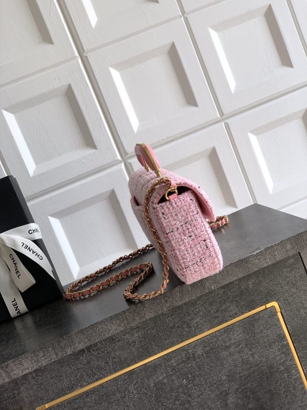 25K Long Flap Bag with Top Handle in Pink Tweed “12x29x5cm”-057 =AS5806