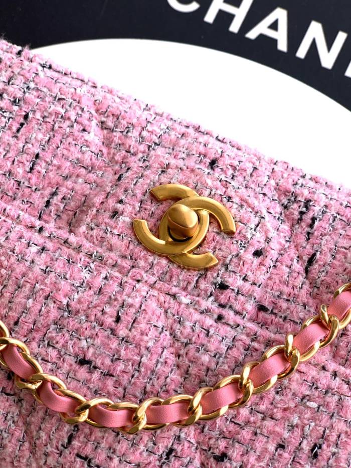 25K Long Flap Bag with Top Handle in Pink Tweed “12x29x5cm”-057 =AS5806