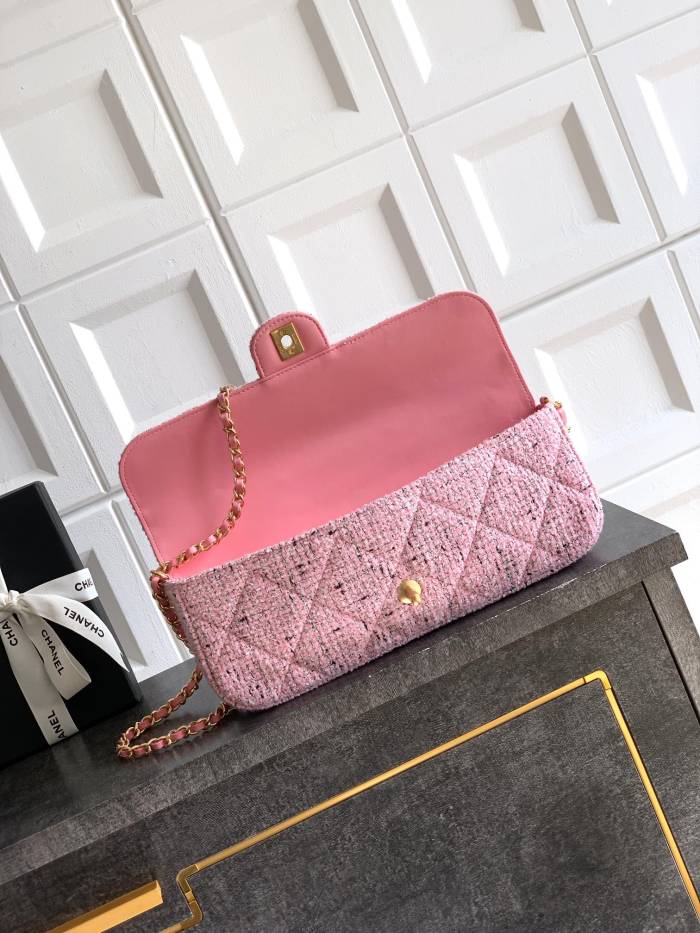 25K Long Flap Bag with Top Handle in Pink Tweed “12x29x5cm”-057 =AS5806