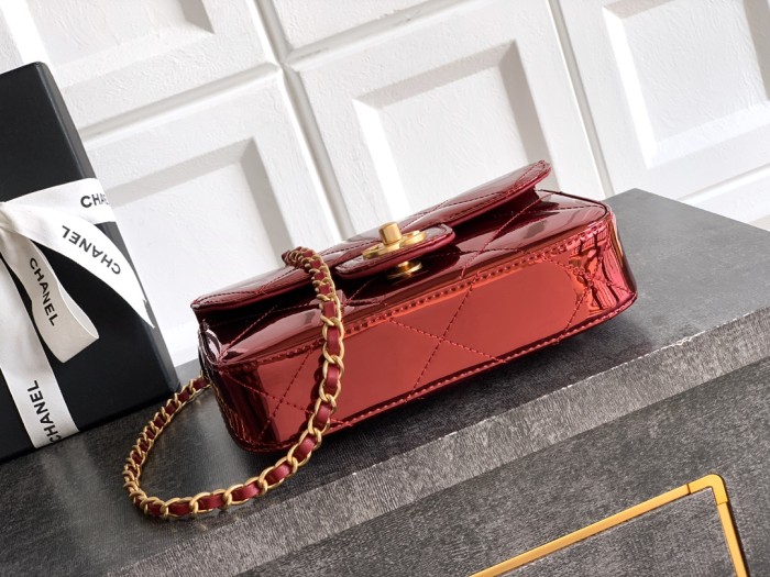 25K Metallic Pink Handle Flap “18x4.5x13cm”-086 =AS6353