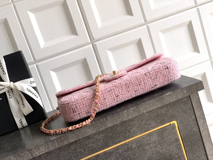 25K Long Flap Bag with Top Handle in Pink Tweed “12x29x5cm”-057 =AS5806