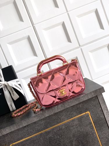 25K Metallic Pink Handle Flap “18x4.5x13cm”-086 =AS6353