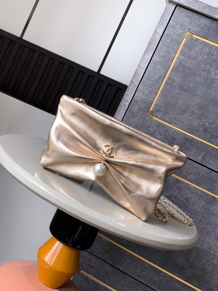 Pearl Ruched Clutch “14x24x5cm”-055 =5861
