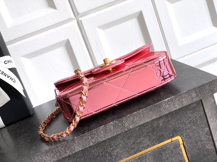 25K Metallic Pink Handle Flap “18x4.5x13cm”-086 =AS6353