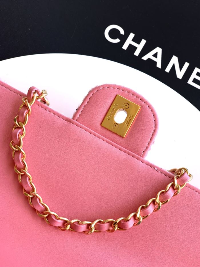 25K Long Flap Bag with Top Handle in Pink Tweed “12x29x5cm”-057 =AS5806
