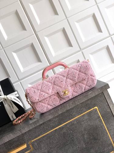 25K Long Flap Bag with Top Handle in Pink Tweed “12x29x5cm”-057 =AS5806