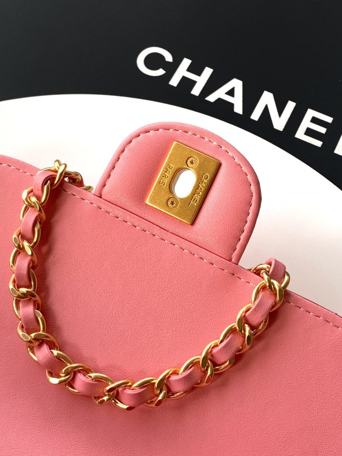 25K Metallic Pink Handle Flap “18x4.5x13cm”-086 =AS6353