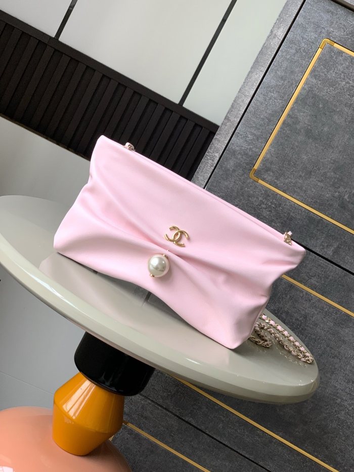 Pearl Ruched Clutch “14x24x5cm”-055 =5861