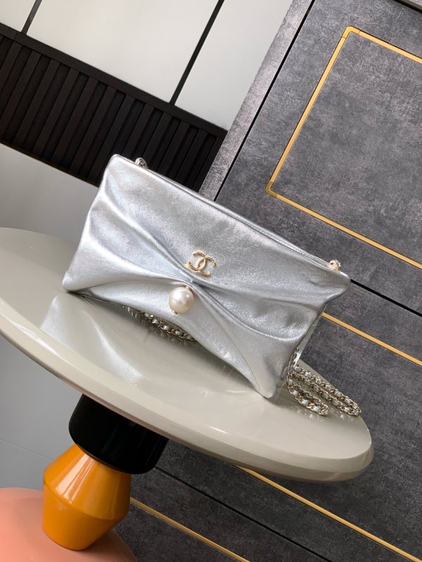 Folded Clutch with Pearl Charm “14x24x5cm”-055 =