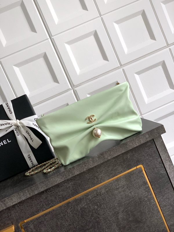 Folded Clutch with Pearl Charm “14x24x5cm”-055 =