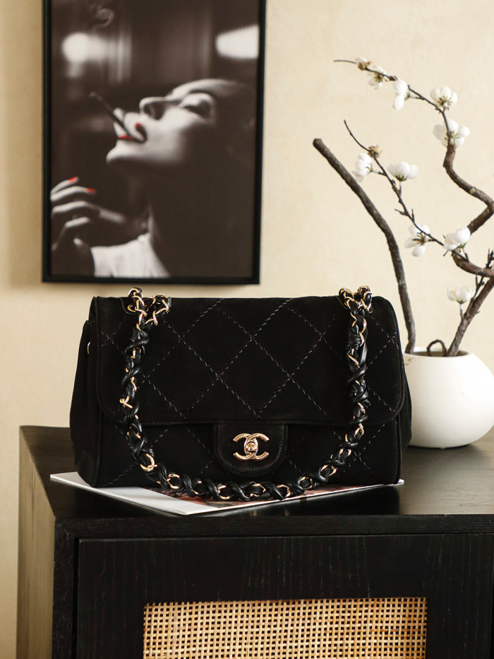 24S Suede Flap Bag with Braided Chain “30x16x13cm” -058 =