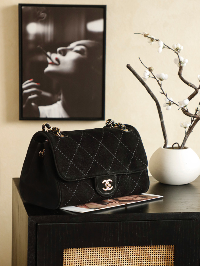 24S Suede Flap Bag with Braided Chain “30x16x13cm” -058 =
