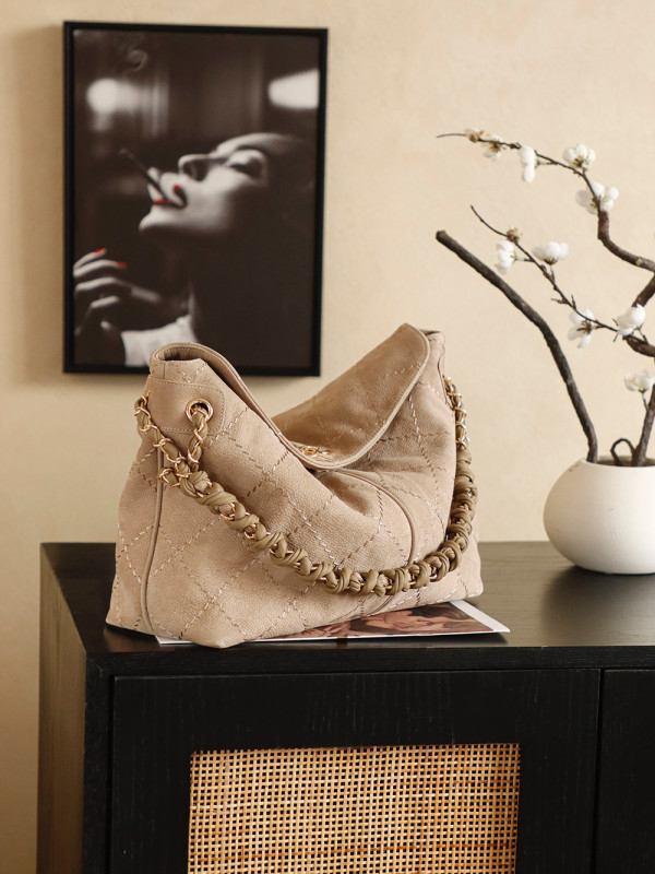 24S Suede Hobo Bag with Braided Chain “29x18x8cm” -058 =