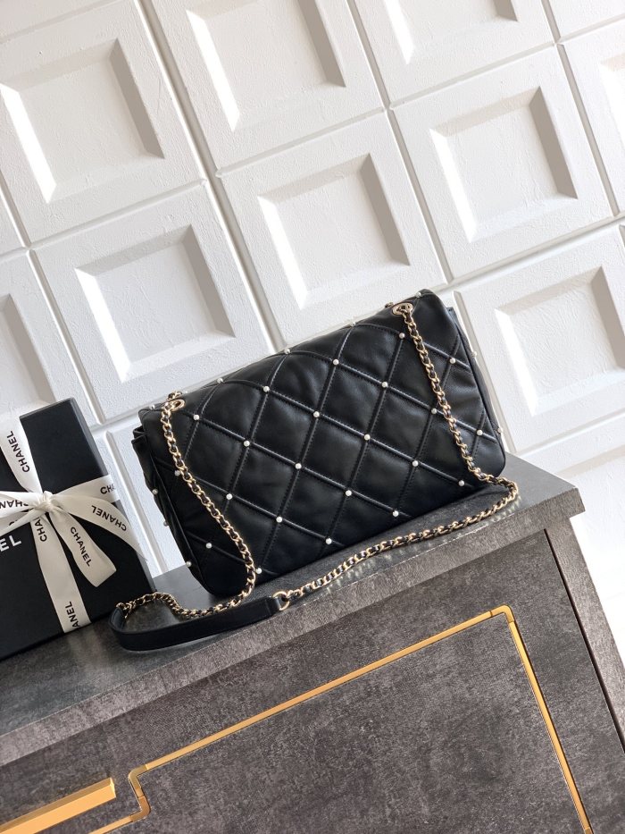 Flap Bag with Pearl Embellishments  16x24x7.5cm  -008 =