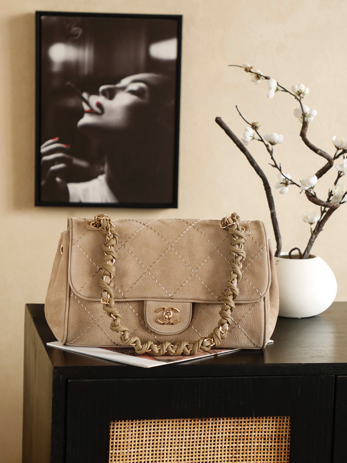 24S Suede Flap Bag with Braided Chain “30x16x13cm” -058 =