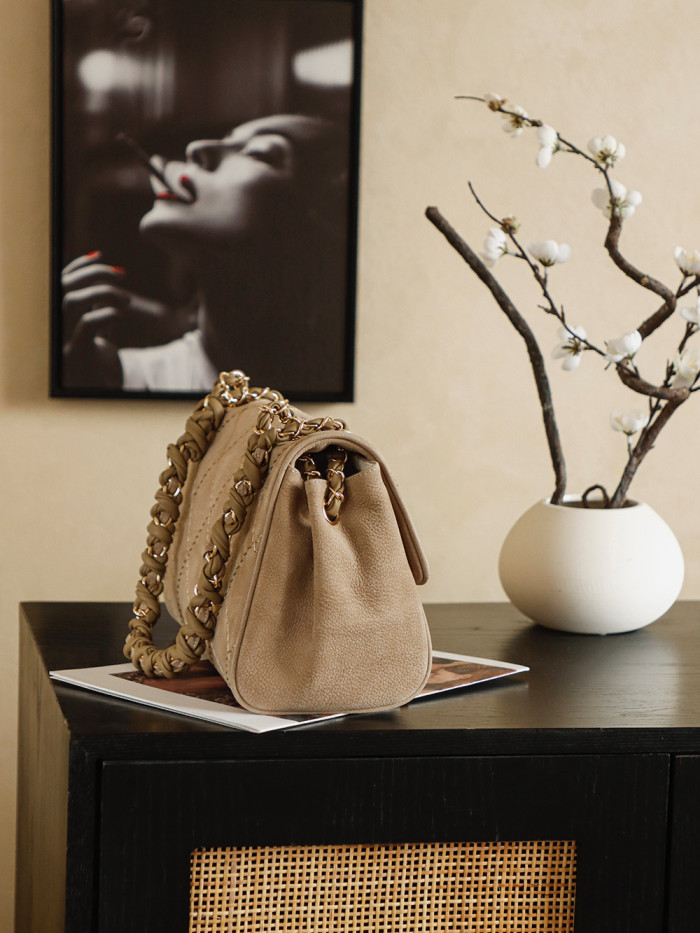 24S Suede Flap Bag with Braided Chain “30x16x13cm” -058 =