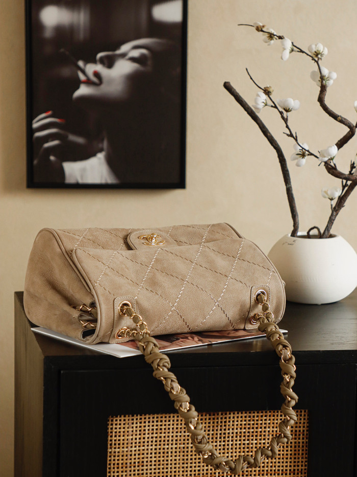 24S Suede Flap Bag with Braided Chain “30x16x13cm” -058 =
