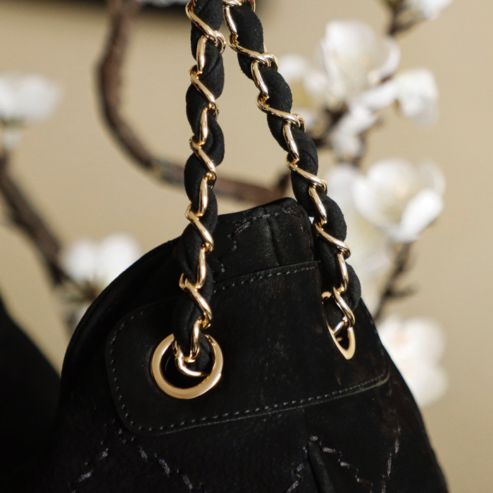 24S Suede Hobo Bag with Braided Chain “29x18x8cm” -058 =