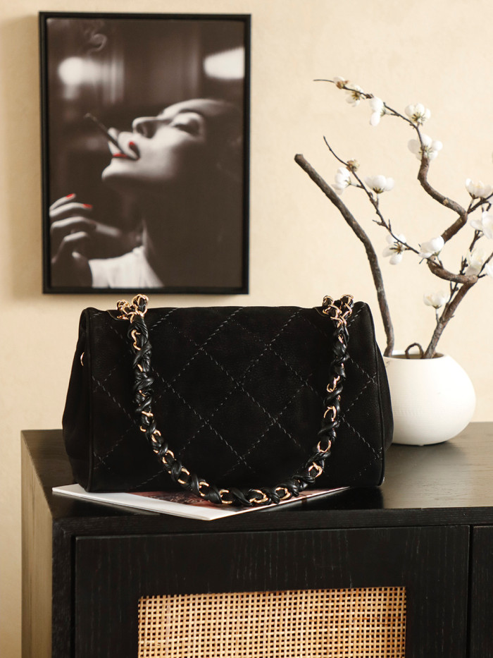 24S Suede Flap Bag with Braided Chain “30x16x13cm” -058 =
