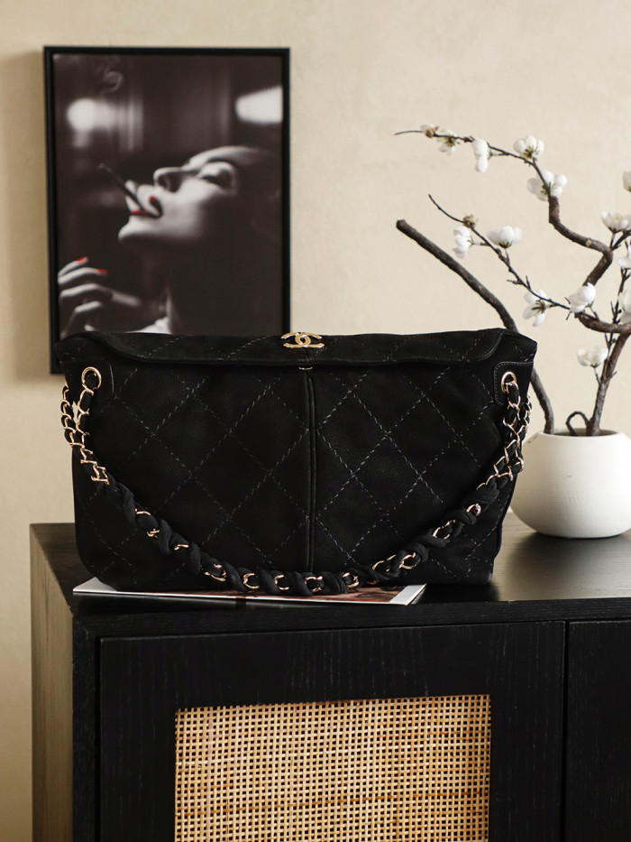 24S Suede Hobo Bag with Braided Chain “29x18x8cm” -058 =