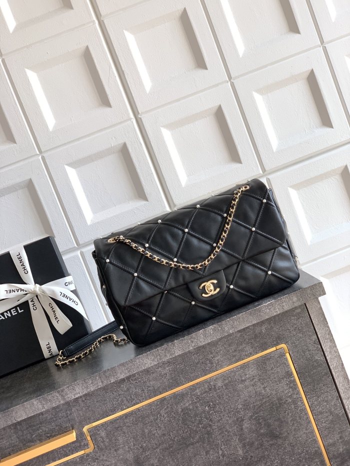 Flap Bag with Pearl Embellishments  16x24x7.5cm  -008 =