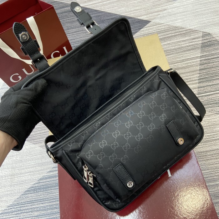 Flap Messenger Nylon Black GG Sling Bag“27x20x12CM”-044=