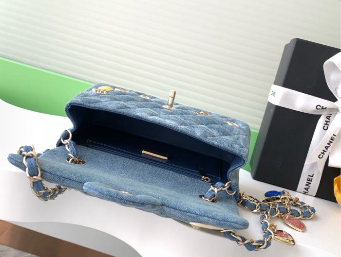 Vintage Charms Denim Flap Bag Mini “20x12x6cm” -008 =AS1116