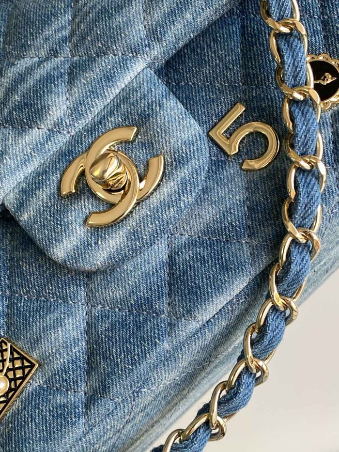 Vintage Charms Denim Flap Bag “25x15x7cm” -0001 =AS1112