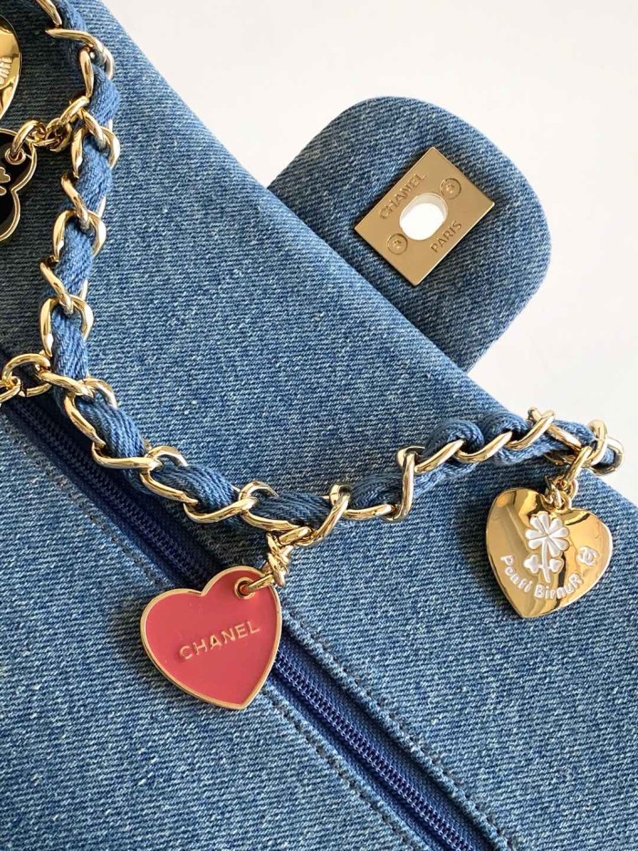 Vintage Charms Denim Flap Bag “25x15x7cm” -0001 =AS1112