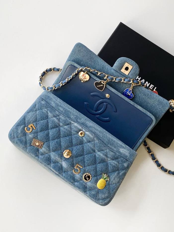 Vintage Charms Denim Flap Bag “25x15x7cm” -0001 =AS1112