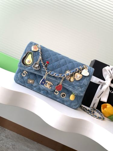Vintage Charms Denim Flap Bag “25x15x7cm” -0001 =AS1112