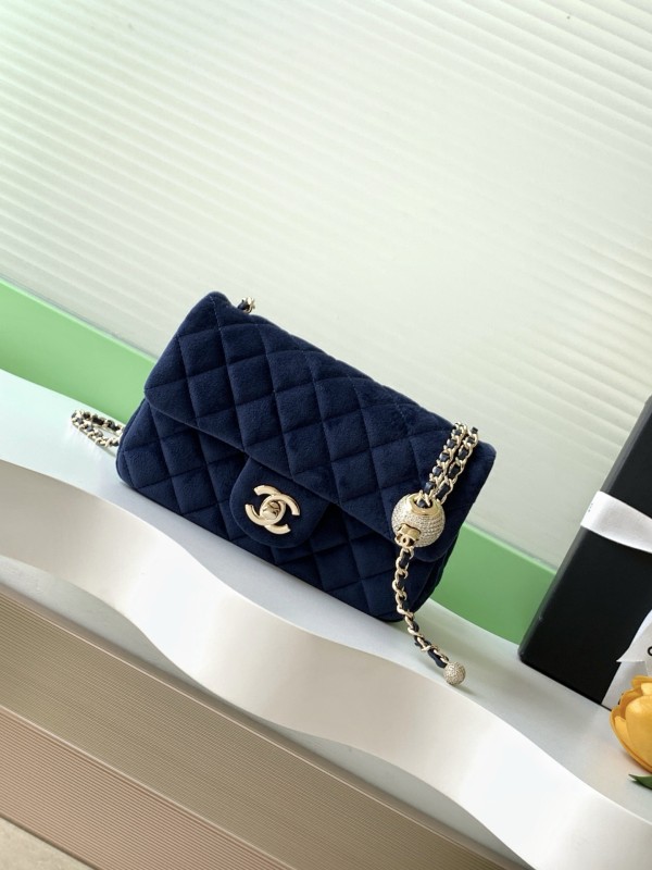 25A Classic Flap Velvet Bag with Crystal Ball “20x13x7cm” -036 =AS1787