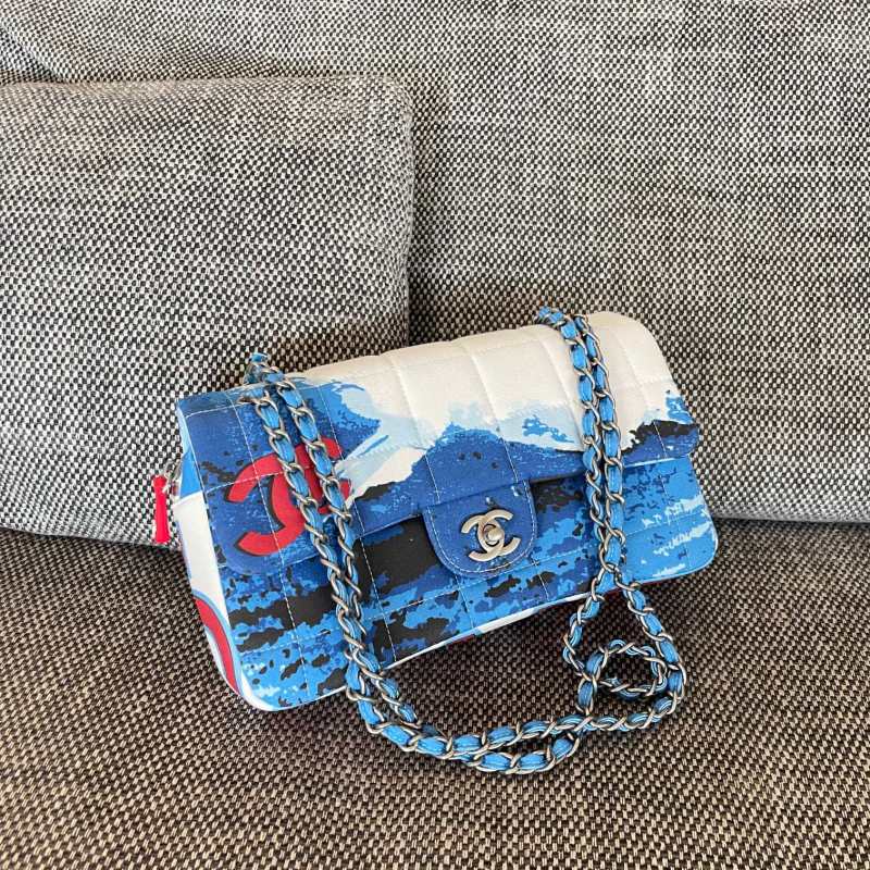Vintage Wave Print Flap Bag “25x15x7cm” -058 =