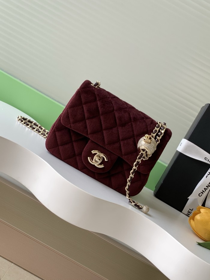 25A Classic Flap Velvet Bag with Crystal Ball “18x13x7cm” -026 =AS1786