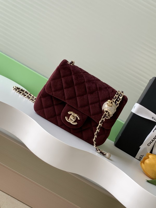 25A Classic Flap Velvet Bag with Crystal Ball “18x13x7cm” -026 =AS1786