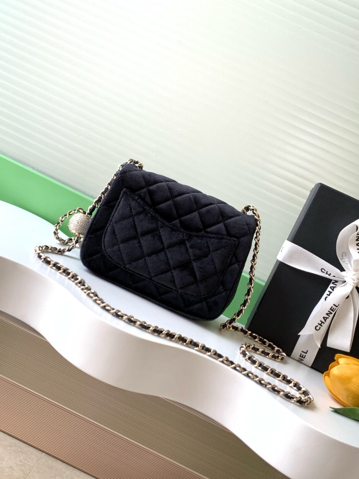 25A Classic Flap Velvet Bag with Crystal Ball “18x13x7cm” -026 =AS1786