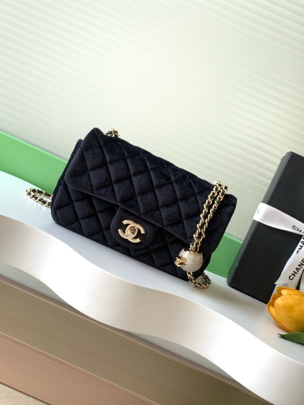 25A Classic Flap Velvet Bag with Crystal Ball “20x13x7cm” -036 =AS1787