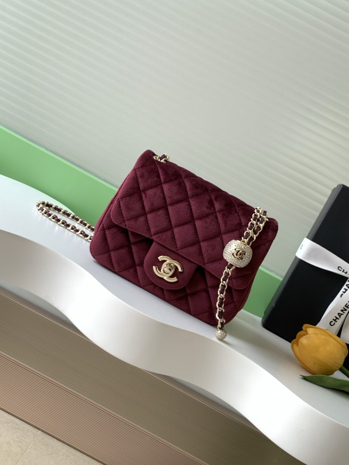 25A Classic Flap Velvet Bag with Crystal Ball “18x13x7cm” -026 =AS1786