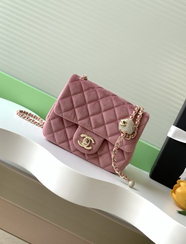 25A Classic Flap Velvet Bag with Crystal Ball “18x13x7cm” -026 =AS1786