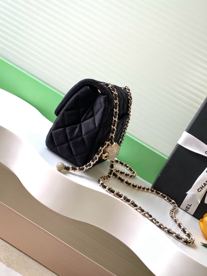 25A Classic Flap Velvet Bag with Crystal Ball “18x13x7cm” -026 =AS1786