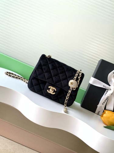25A Classic Flap Velvet Bag with Crystal Ball “18x13x7cm” -026 =AS1786