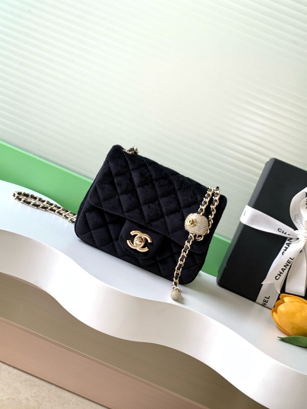 25A Classic Flap Velvet Bag with Crystal Ball “18x13x7cm” -026 =AS1786