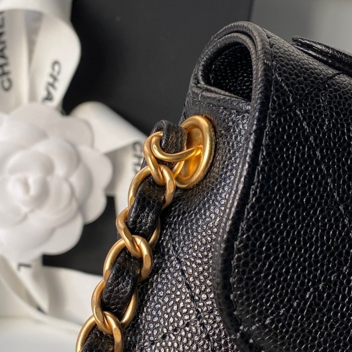 25K Small Caviar Flap Bag with Top Handle “19.5x11.5x5cm” -056 =AS5776